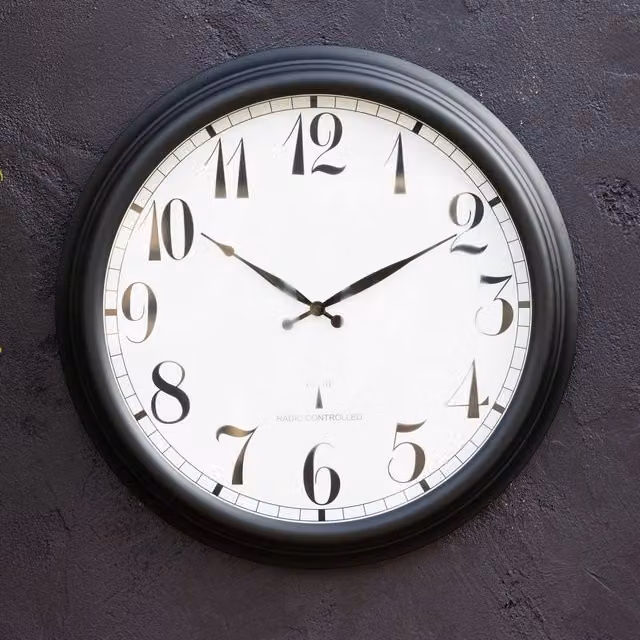 Primrose Antique Round Radio Controlled Analog Wall Clock in Black