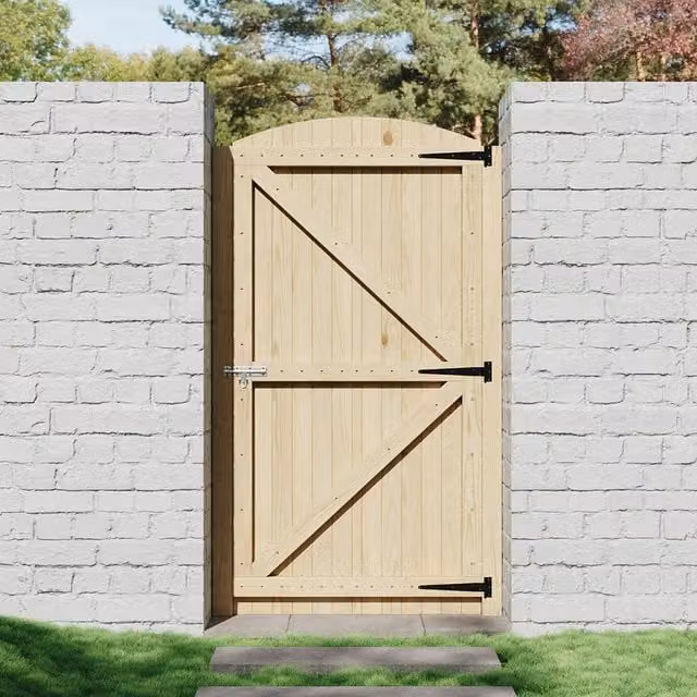 Livingandhome Arch Top Wooden Garden Gate with Latch in Yellow, Width: 90 cm