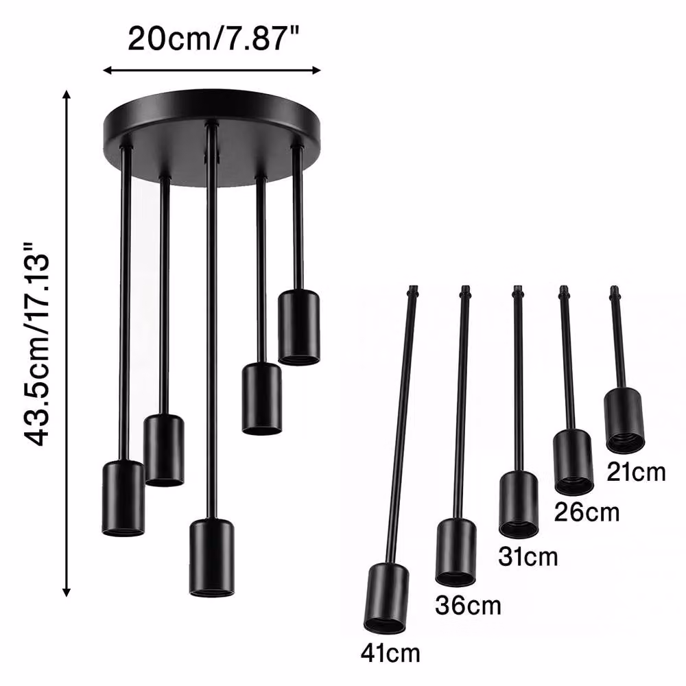 Emitto Modern Black Metal 5-Light Flush Fitting Pendant Ceiling Lamp with E27 Base – 3