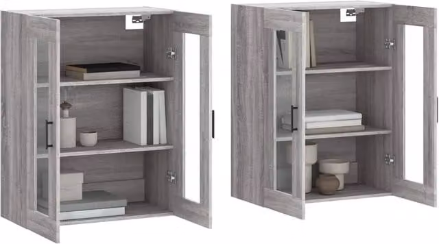 Berkfield Home Wall Mounted Cabinets with Glass Doors, 2 Piece Set in Grey Sonoma Engineered Wood – 1