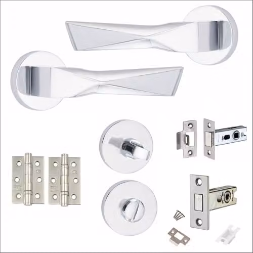 Golden Grace Aura Design Bathroom Door Handle Set in Polished Chrome – 1