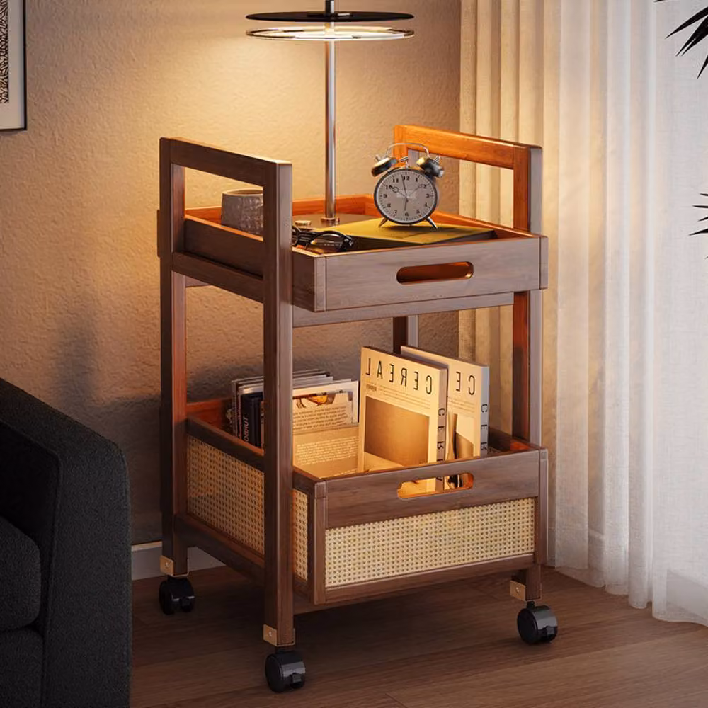 FORGEVIO Wooden Rolling Side Table with Castors in Brown – 3