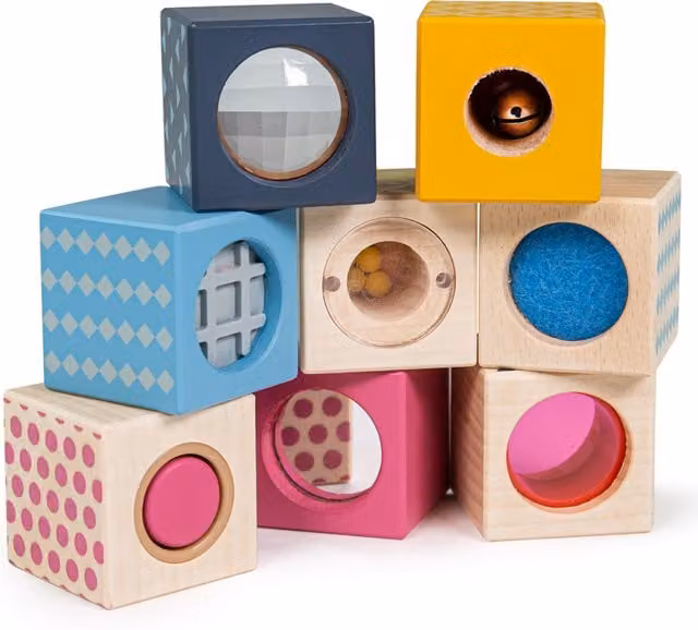 Bigjigs Toys Sensory Wood and Textile Blocks in Multicolour
