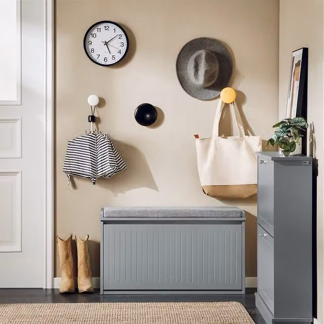 SoBuy Modern Grey Fabric Shoe Rack and Hallway Bench