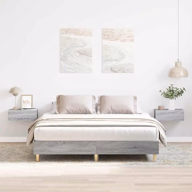Berkfield Home Sonoma Bed Frame in Grey, Engineered Wood, W/D/H: 140 x 200 cm