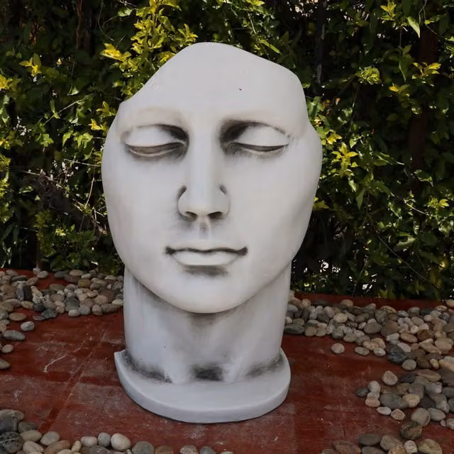 Ornate Collection Modern Grey Stone Face Sculptural Tabletop Statue