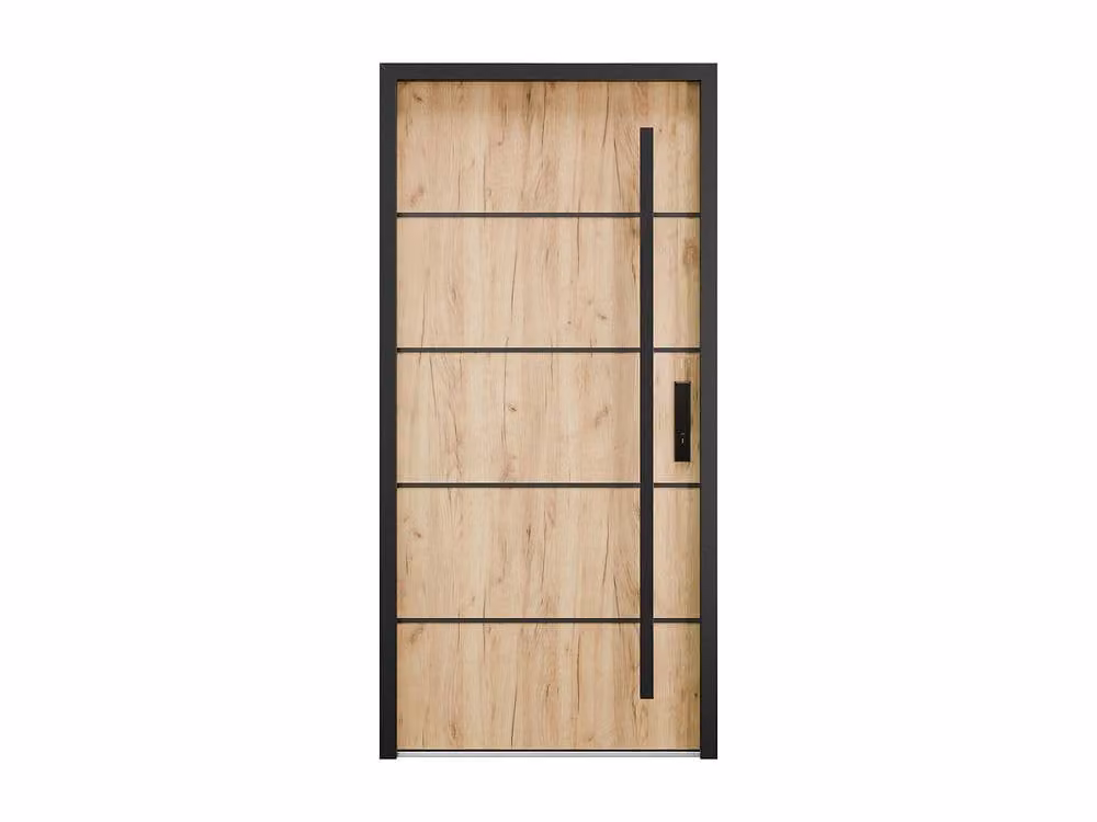 Lusada Modern Steel and Stainless Steel Front Door with Glass Insert, Light Oak Effect, H: 207 cm, W: 100 cm – 2