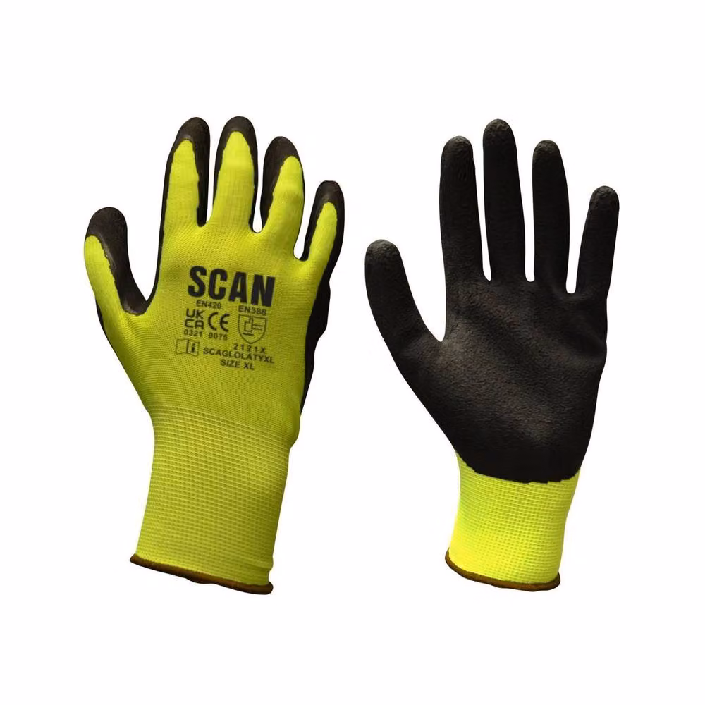 Scan Foam Latex Coated Hi-Vis Gloves in Orange and Black