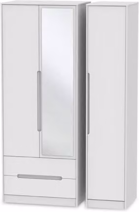 Welcome Monaco White 3 Door 2 Drawer Tall Mirrored Triple Wardrobe