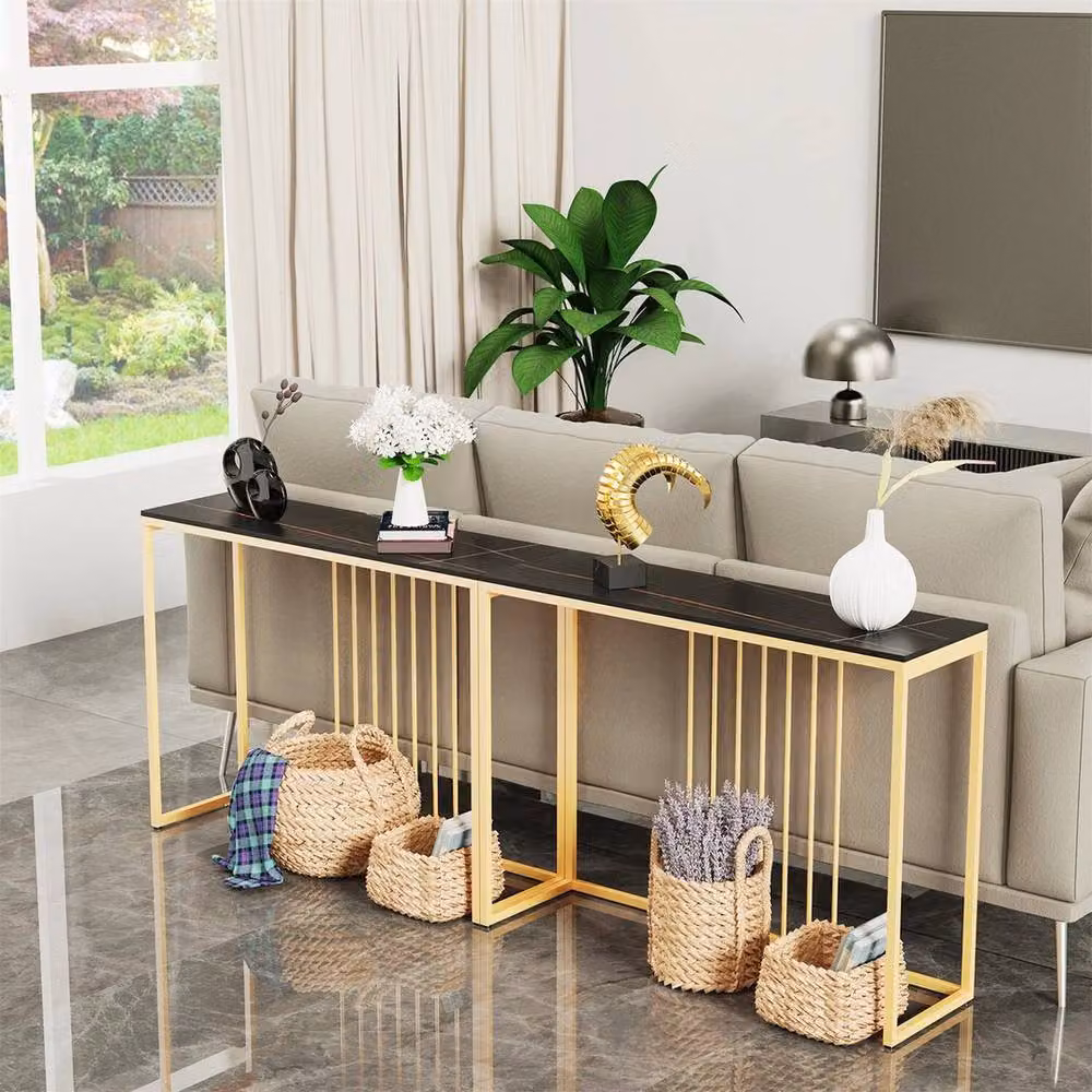 KORVIXA Classic Marble Top Entryway Console Table in Black and Gold – 2
