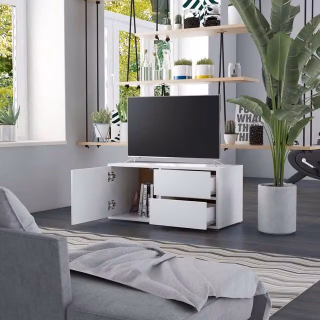 Berkfield Home White TV Cabinet in Engineered Wood, W/D/H: 80 x 34 x 36 cm – 1