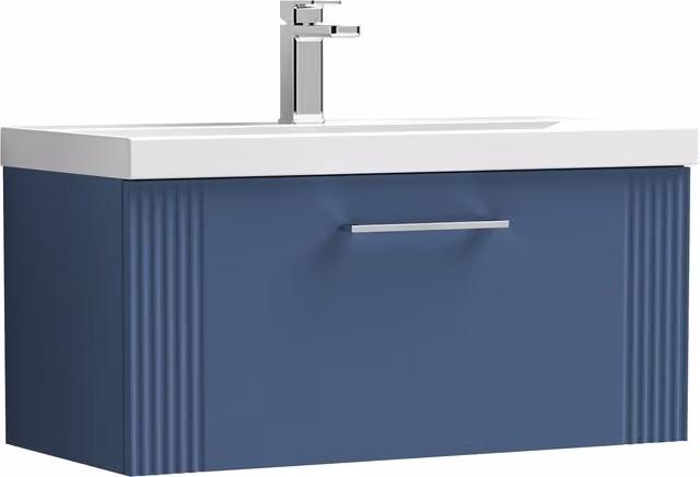Balterley Wall Hung 1 Drawer Vanity Unit with Mid-Edge Basin, Satin Blue