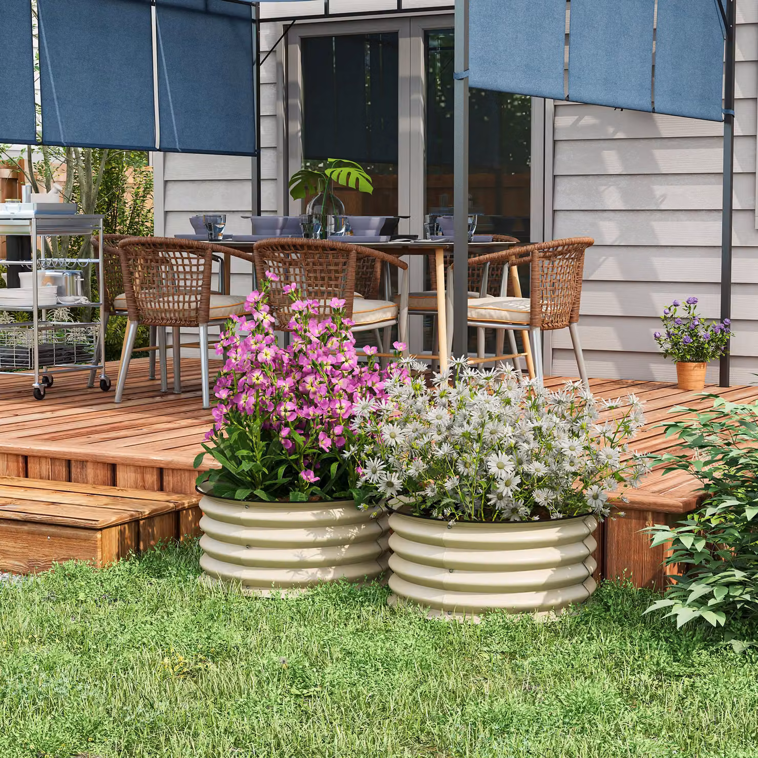 Outsunny Set of 2 Raised Metal Garden Planter Boxes with Safety Edging, White – 2