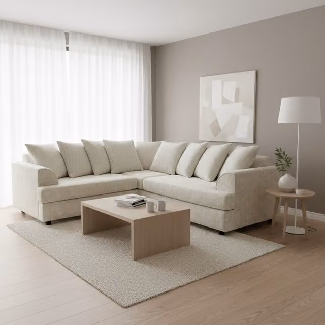 Abakus Direct Modern L-Shape Left Facing Upholstered Corner Sofa in Beige or Blue