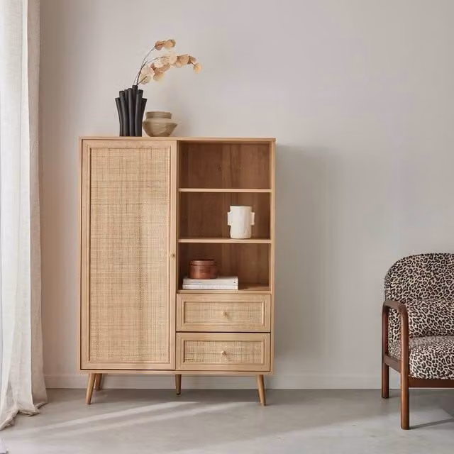 Sweekeet Retro Rattan Sideboard in Light Brown, Width: 101.5 cm – 1