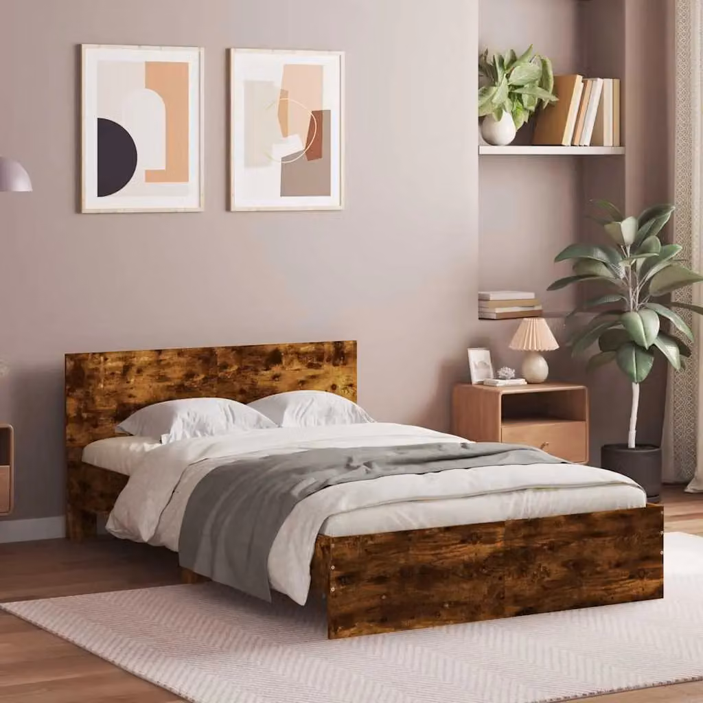 Berkfield Home Small Double Bed Frame with Headboard, LED Under-Bed Lighting and USB Charging Port, Smoked Oak, Brown, W/D/H: 120 x 200 cm – 3