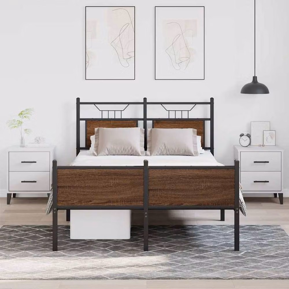 Berkfield Home Small Double Bed Frame in Brown Oak, W/D/H: 120 x 200 cm – 2