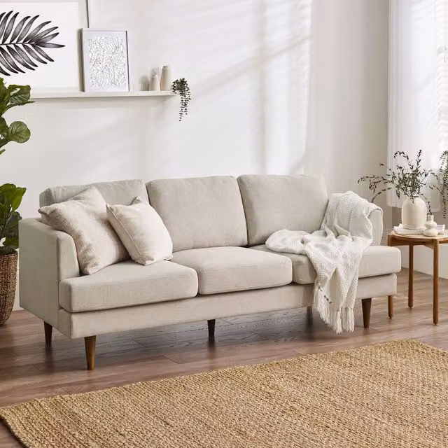 FurnitureboxUK Fleur 3 Seater Fabric Living Room Sofa in Cream