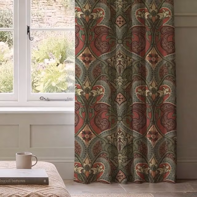 HOUSE Llewelyn-Bowen Gwendoline Printed Damask Made To Measure Blackout Eyelet Curtains in Velvine Rosemarie Multicolour Floral Cotton