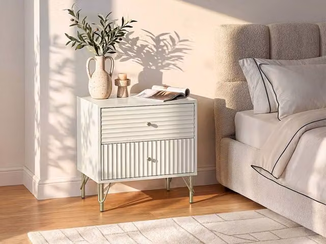 Vente-unique Loureo Bedside Table with 2 Drawers in Beige, W/D/H: 40 x 55 x 58 cm