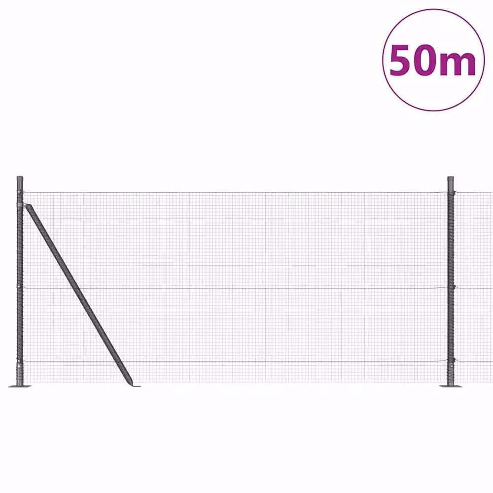 Berkfield Home Grey Powder-Coated Steel Welded Wire Fence with 13 Flanged Posts, 0.8 x 50 m – 3