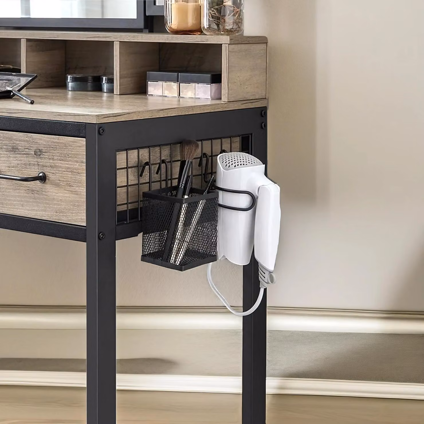 Pirlo Plush 3 Drawer Dressing Table with Tri-fold Mirror and Stool in Grey – 3