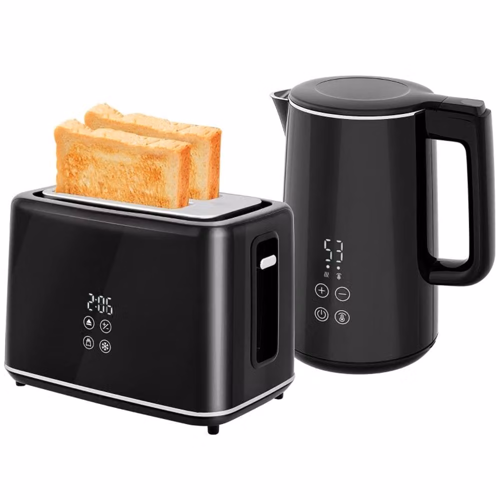 Rolipo Black Kettle and Toaster Set with 3000W Rapid Boil – 3
