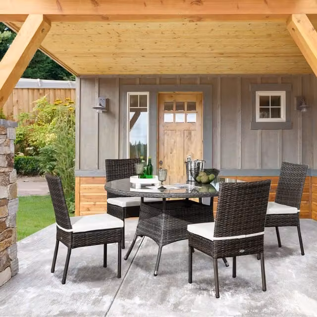 Outsunny Modern Brown Rattan Garden Chairs with Cushions, 4 Piece Set