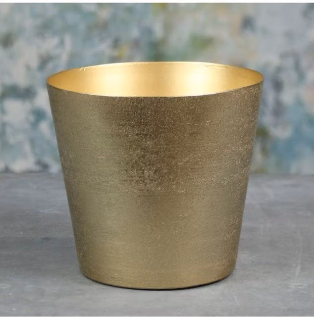 KDMD Mayfair Long Tom Large Indoor Metal Planter in Gold and Bronze with a Rustic Finish