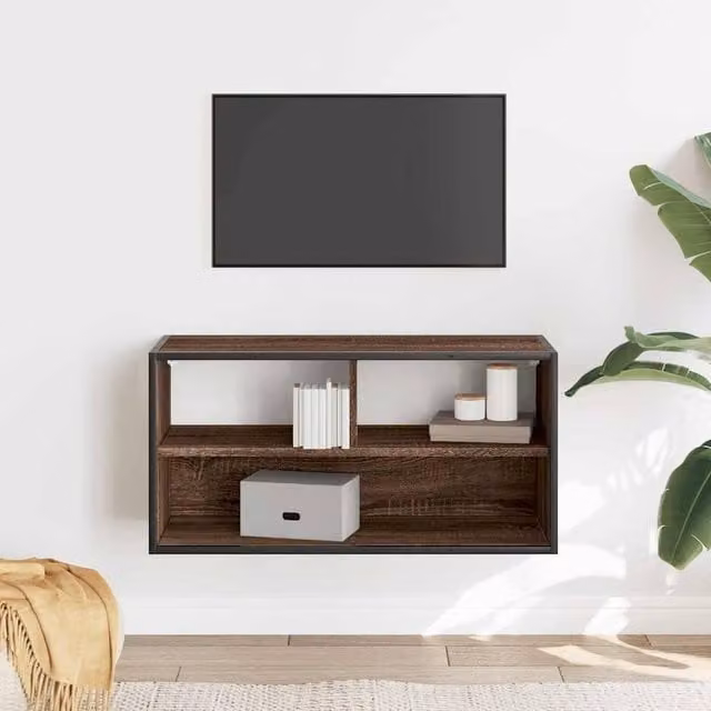 Berkfield Home Brown Oak TV Cabinet in Engineered Wood and Metal, W: 80 cm, D: 31 cm, H: 39.5 cm – 1