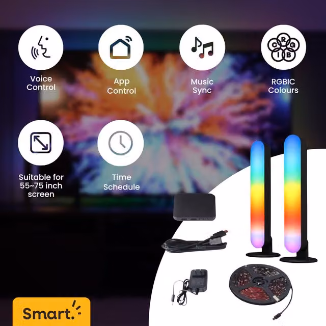 ValueLights Smart RGBIC LED TV Backlight Kit in Black and Multicolour