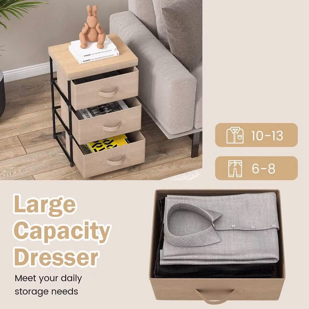 KORVIXA Beige Fabric Dresser Storage Unit for Clothes Organisation, W: 100 cm – 3