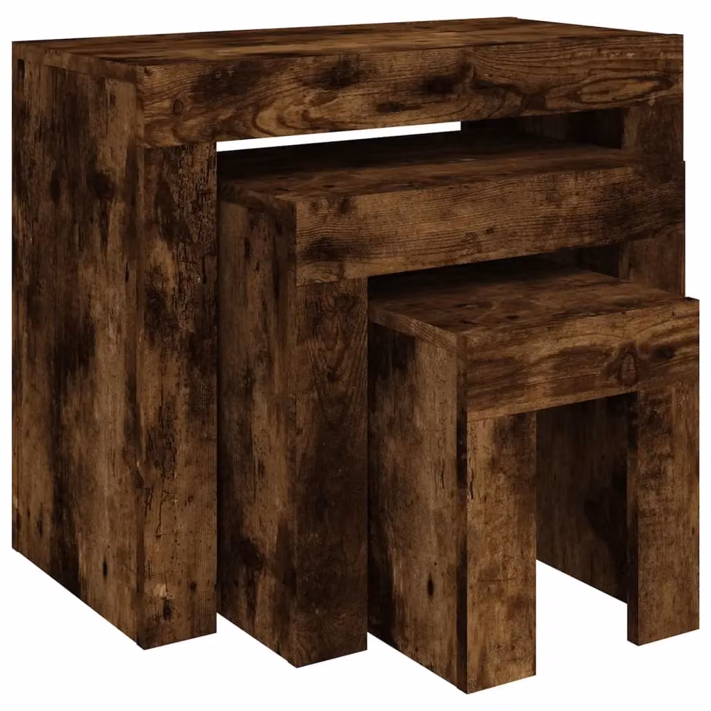 Berkfield Home Nesting Coffee Tables, 3 Piece Set in Smoked Oak Brown Engineered Wood – 2
