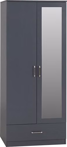 Seconique Dakota 2 Door 1 Drawer Mirrored Wardrobe in Dark Grey, H 175 cm x W 75 cm x D 48 cm – 1
