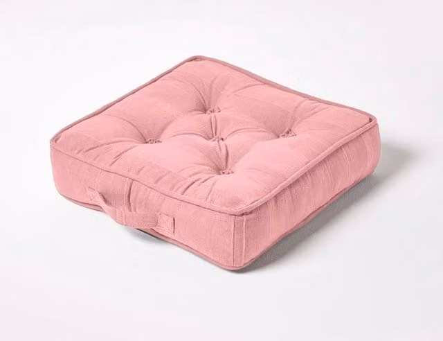 Homescapes Rajput Pink Cotton Square Floor Cushion W/D/H: 40 x 40 x 8 cm