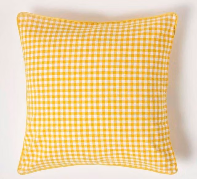 Homescapes Yellow and White Gingham Check Cotton Cushion Cover, W/D/H: 60 x 60 x 0 cm