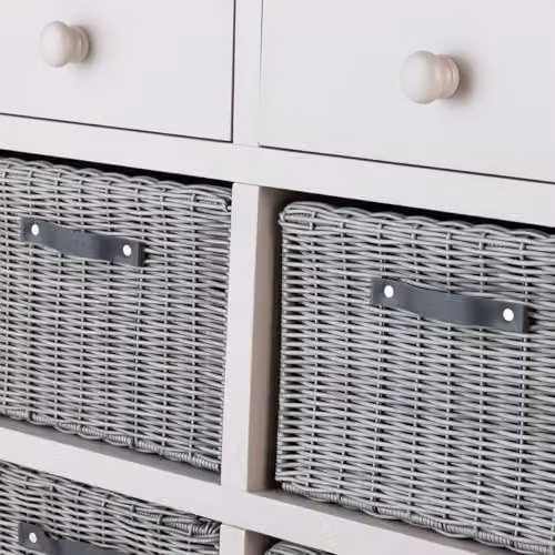 Florence Dove Grey Sideboard with 2 Drawers and 4 Removable Storage Baskets, Acacia Wood Top, W/D/H: 96 x 42 x 85 cm – 4