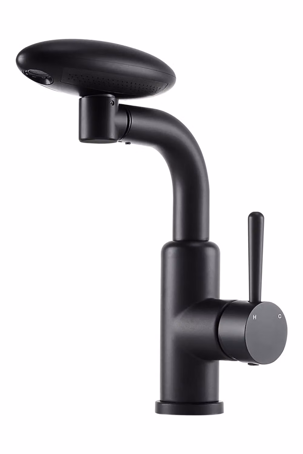H&O Direct Matt Black Stainless Steel Retractable Kitchen Faucet with Pull-out Swivel Spout and Spray Function – 3