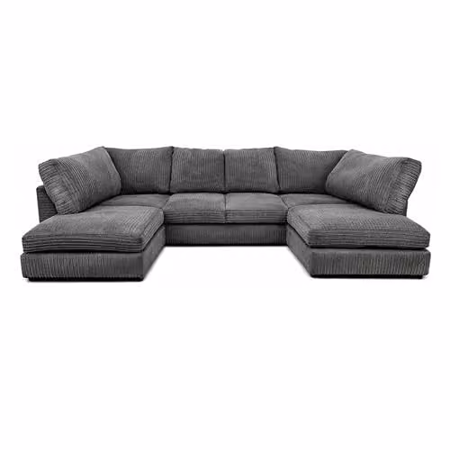 Bliss Furniture Jumbo Cord U-Shaped Sofa in Black, Modern Design with Removable Covers and Solid Wood Frame – 1