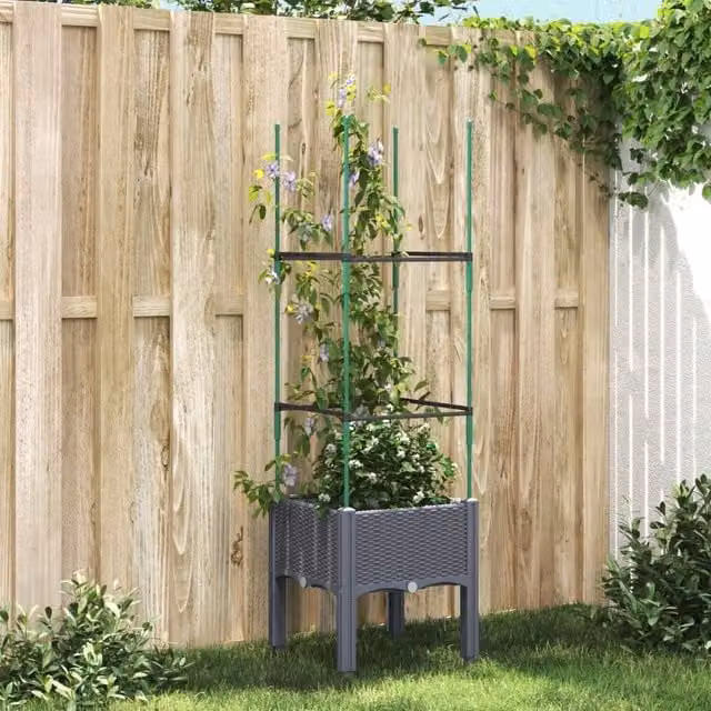 Berkfield Home Garden Planter with Trellis in Blue and Grey, W/D/H: 40 x 40 x 142.5 cm – 1