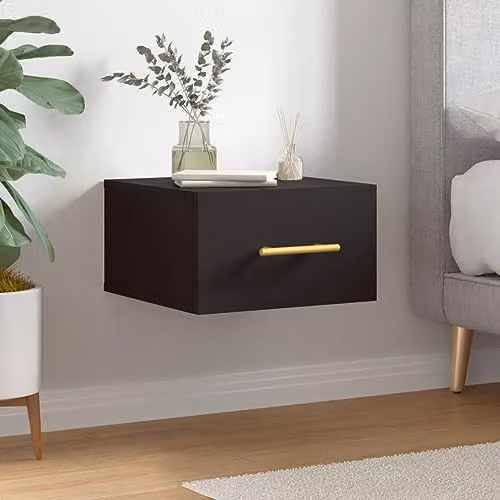 vidaXL Wall-mounted Bedside Cabinet in Black MDF – 2