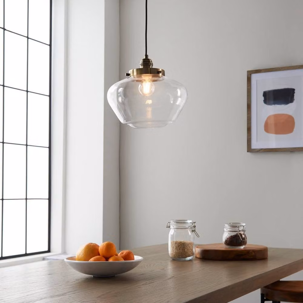 Netlighting Camberley Dome Pendant Light with Gold Brass Plate and Transparent Glass, E27 – 2