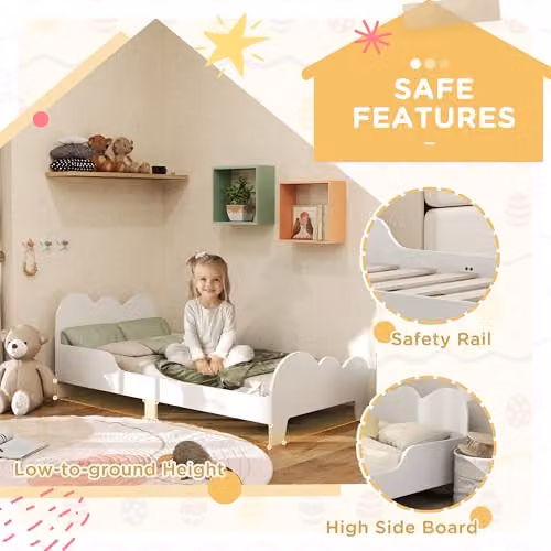 AIYAPLAY Cloud-Themed Toddler Bed Frame for Children, White, W/D/H: 140 x 70 x 74.5 cm – 3