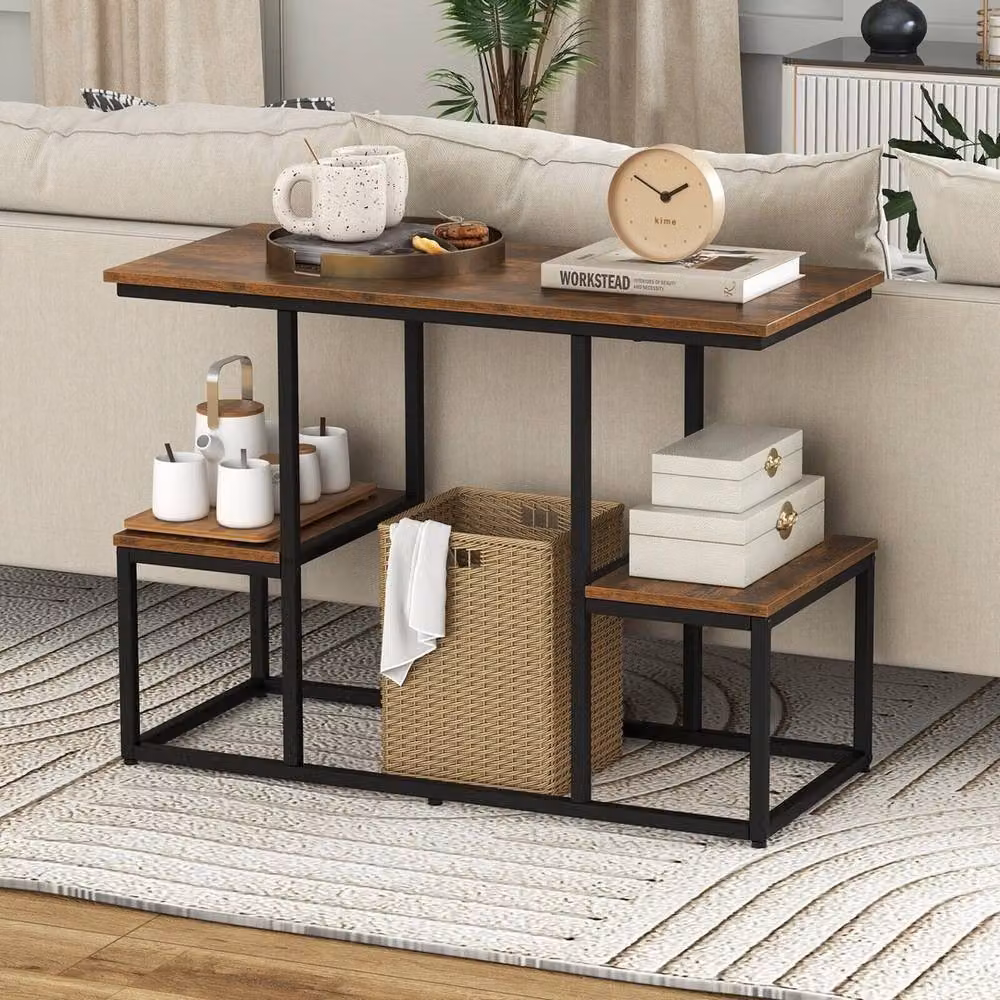 VOGREX Industrial Rustic TV Console Table in Brown and Black with Wood and Metal Construction, Fits up to 50 Inch TVs – 3