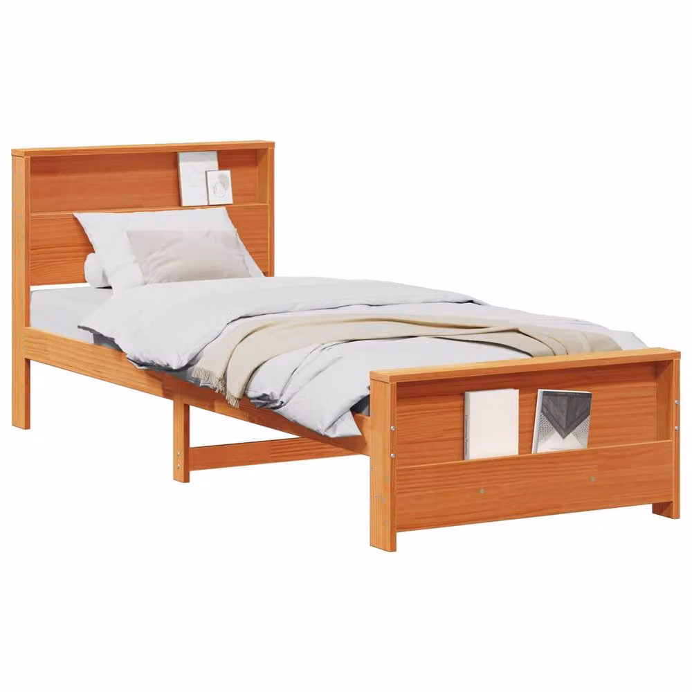Berkfield Home Wax Brown Pine Bed Frame with Headboard W/D/H: 80 x 200 cm – 2