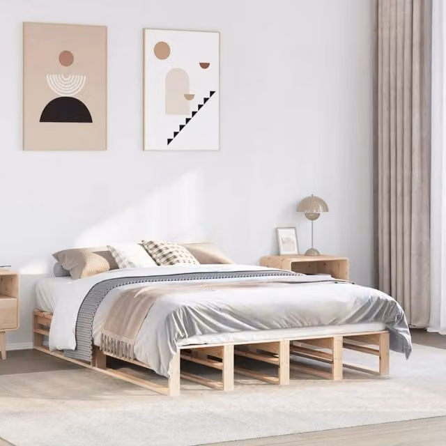 Berkfield Home Rustic Solid Wood Pine Bed Frame in Brown W/D/H: 160 x 200 cm