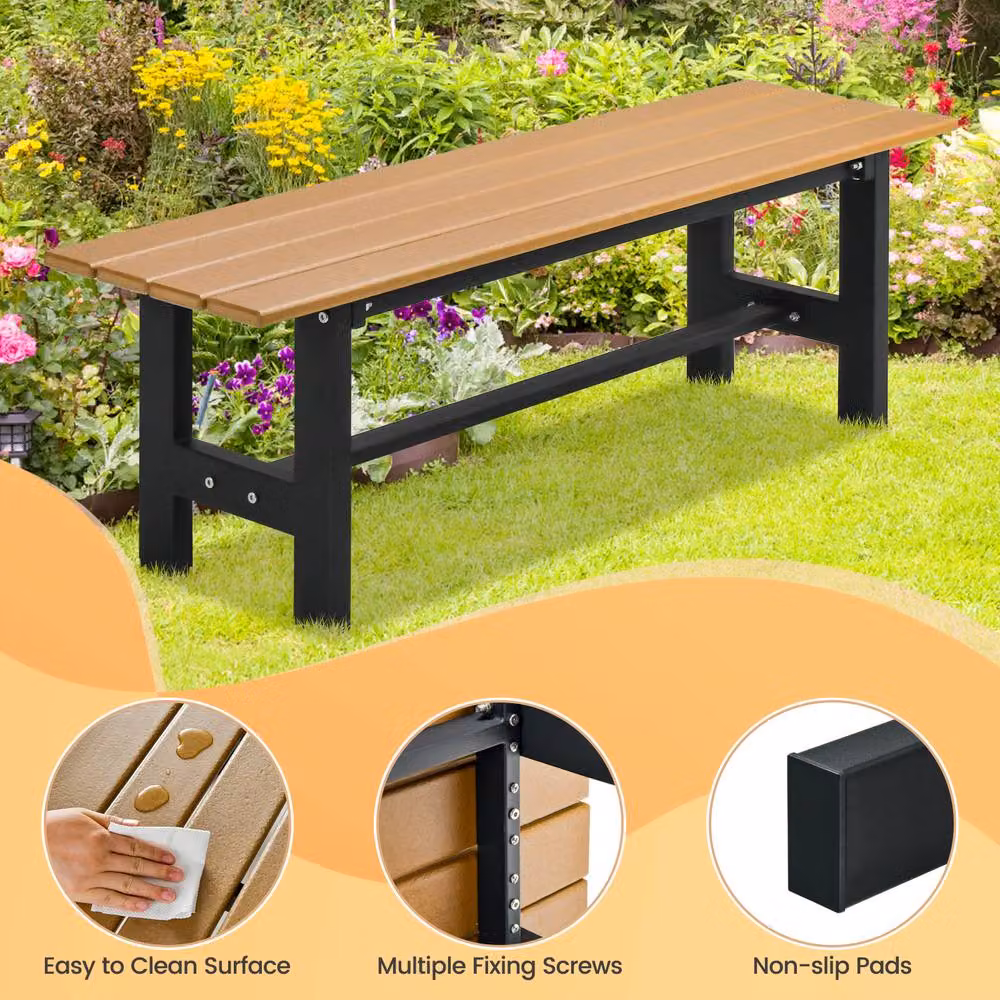 Costway 2-Person Outdoor Bench in Brown with Armrests and Slatted Seat – 5