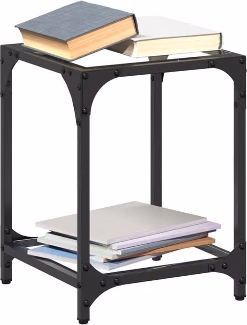 Berkfield Home Modern Square Coffee Table with Transparent Glass Top and Black Steel Frame, W/D/H: 30 x 30 x 40 cm – 1