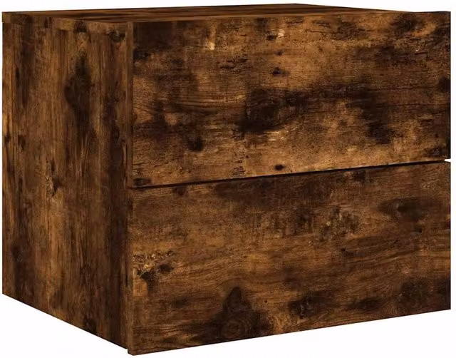 Berkfield Home Wall-mounted Bedside Cabinet with Integrated LED Lights in Smoked Oak Brown, W/D/H: 50 x 39 x 41 cm – 1