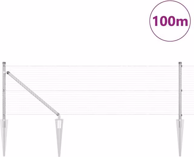 Berkfield Home Modern Welded Wire Fence with 13 Spike Posts, Galvanised Steel, Silver, W: 100 m, H: 0.6 m